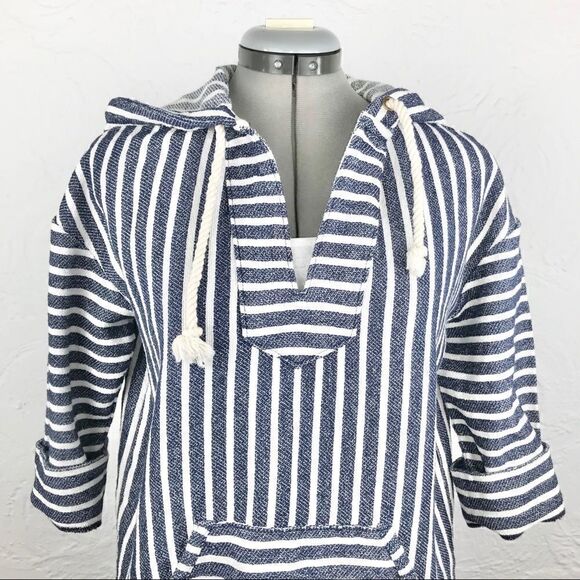 J. Crew Blue / Cream Striped Nautical Coastal Popover Beach Hoodie - Picture 10 of 16